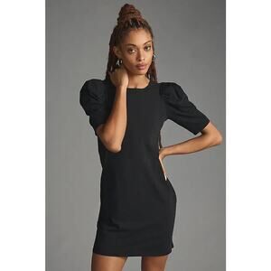 Nation LTD Jules Puff Sleeve Dress Black Cotton Linen Pullover Size XS NEW